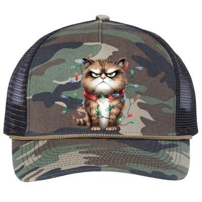 Grumpy Christmas Cat Lights Retro Rope Trucker Hat Cap