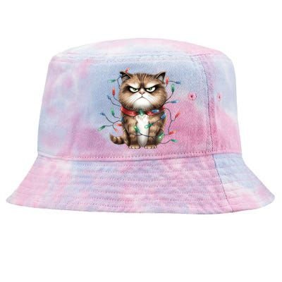 Grumpy Christmas Cat Lights Tie-Dyed Bucket Hat