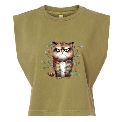 Grumpy Christmas Cat Lights Garment-Dyed Women's Muscle Tee