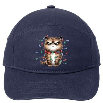 Grumpy Christmas Cat Lights 7-Panel Snapback Hat