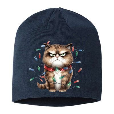 Grumpy Christmas Cat Lights Sustainable Beanie