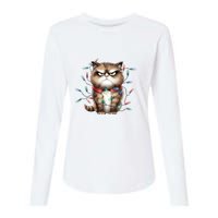 Grumpy Christmas Cat Lights Womens Cotton Relaxed Long Sleeve T-Shirt