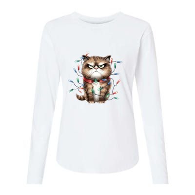 Grumpy Christmas Cat Lights Womens Cotton Relaxed Long Sleeve T-Shirt