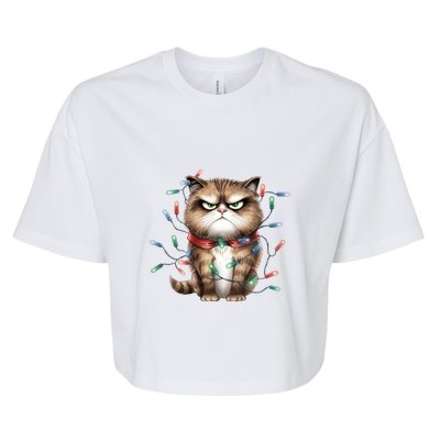 Grumpy Christmas Cat Lights Bella+Canvas Jersey Crop Tee