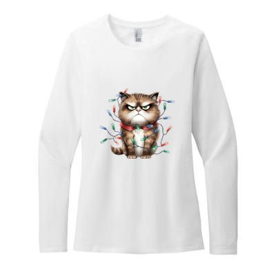 Grumpy Christmas Cat Lights Womens CVC Long Sleeve Shirt