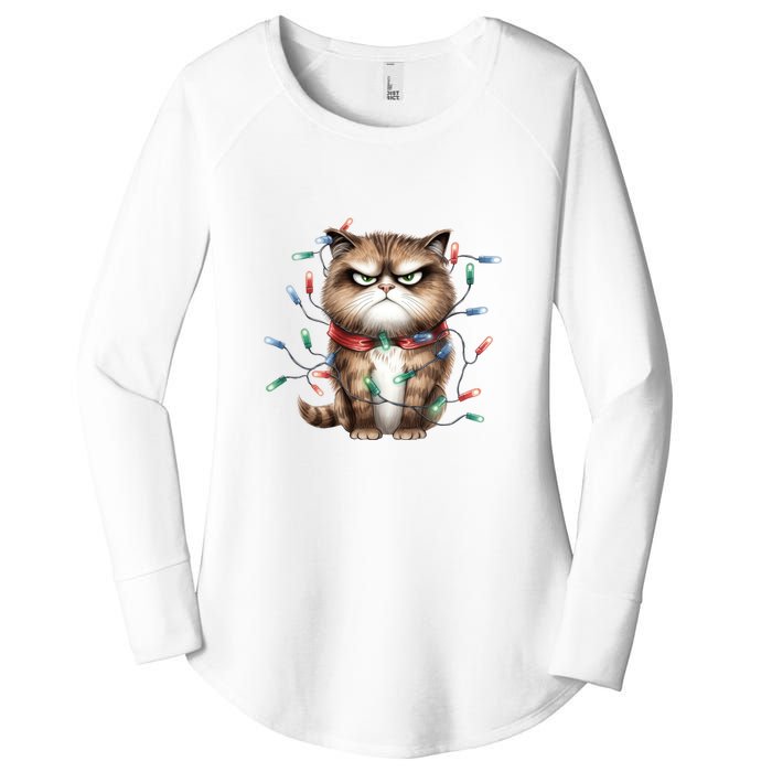 Grumpy Christmas Cat Lights Women's Perfect Tri Tunic Long Sleeve Shirt