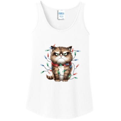 Grumpy Christmas Cat Lights Ladies Essential Tank