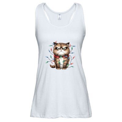 Grumpy Christmas Cat Lights Ladies Essential Flowy Tank