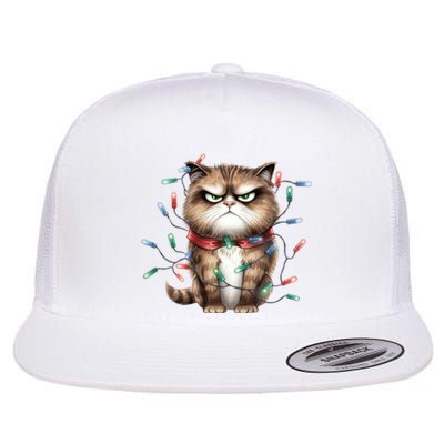 Grumpy Christmas Cat Lights Flat Bill Trucker Hat