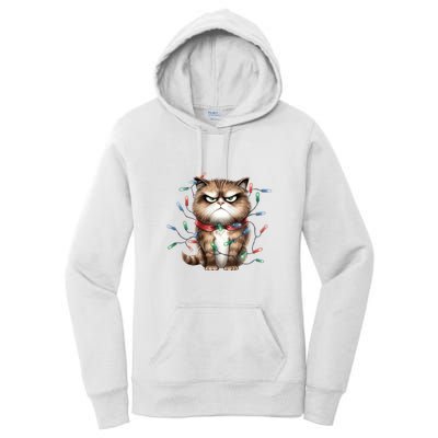 Grumpy Christmas Cat Lights Women's Pullover Hoodie