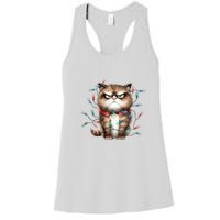 Grumpy Christmas Cat Lights Women's Racerback Tank