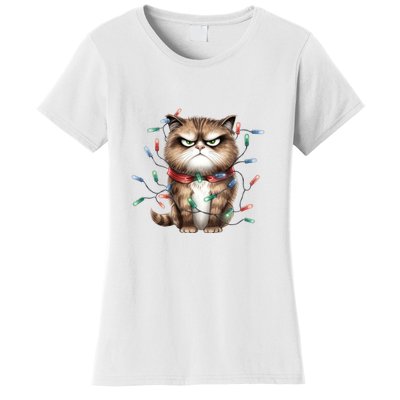 Grumpy Christmas Cat Lights Women's T-Shirt