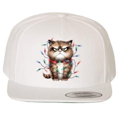 Grumpy Christmas Cat Lights Wool Snapback Cap