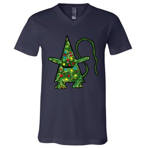 Green Christmas Cat For Holidays V-Neck T-Shirt