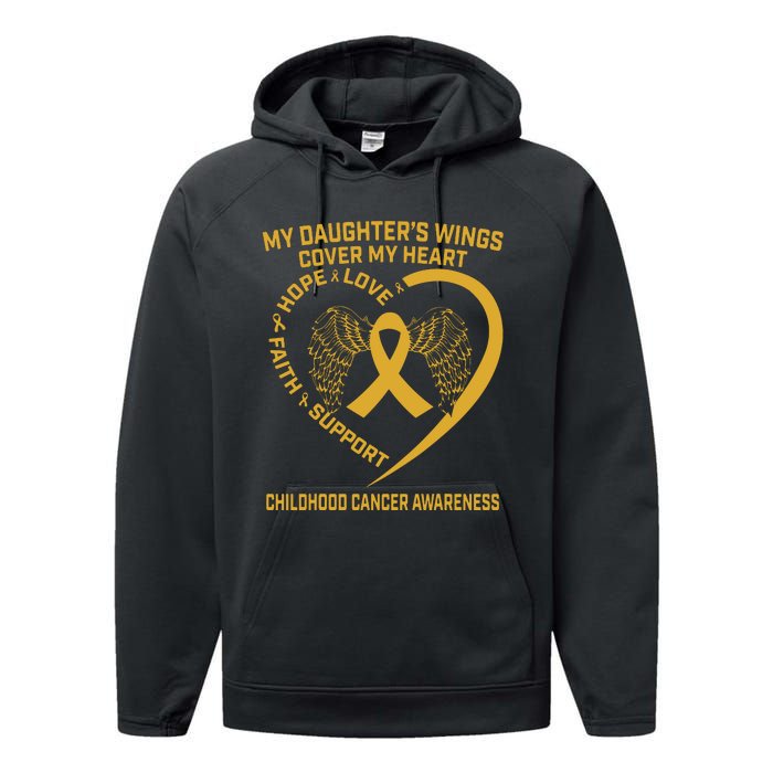 Gold Childhood Cancer Awareness In Memory Of My Daughter Performance Fleece Hoodie