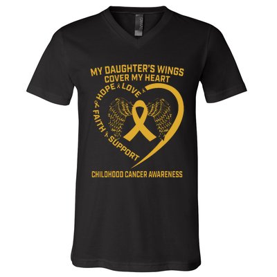 Gold Childhood Cancer Awareness In Memory Of My Daughter V-Neck T-Shirt