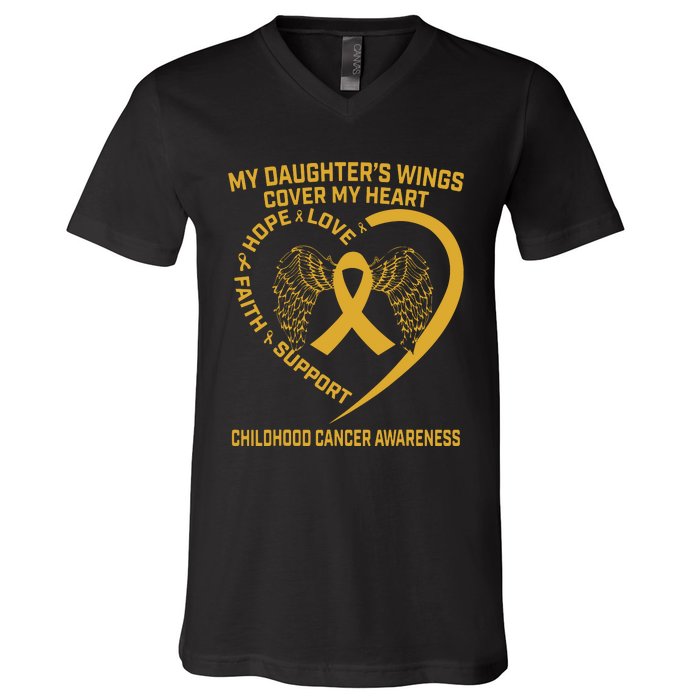 Gold Childhood Cancer Awareness In Memory Of My Daughter V-Neck T-Shirt