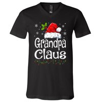 Grandpa Claus Christmas Lights Pajama Family Matching V-Neck T-Shirt