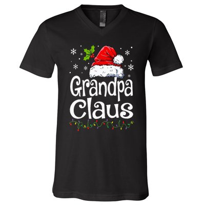 Grandpa Claus Christmas Lights Pajama Family Matching V-Neck T-Shirt