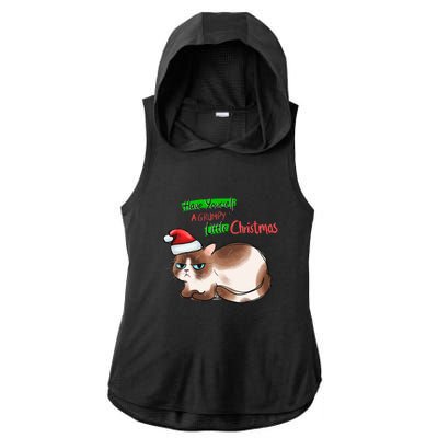 Grumpy Christmas Cat | Have Yourself A Grumpy Little Christmas Ladies PosiCharge Tri-Blend Wicking Draft Hoodie Tank