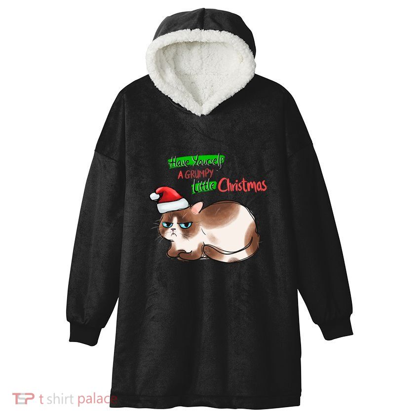 Grumpy Christmas Cat | Have Yourself A Grumpy Little Christmas Hooded Wearable Blanket