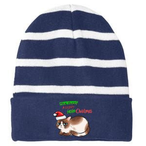 Grumpy Christmas Cat | Have Yourself A Grumpy Little Christmas Striped Beanie with Solid Band