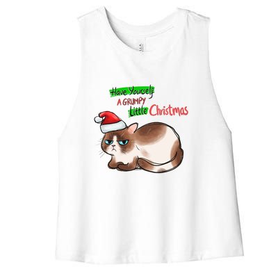 Grumpy Christmas Cat | Have Yourself A Grumpy Little Christmas Women's Racerback Cropped Tank