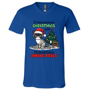 Grumpy Christmas Cat Christmas Jingle Bells Holiday Gift V-Neck T-Shirt