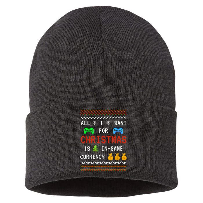 Game Currency Christmas Holiday Video Game Adult Funny Sustainable Knit Beanie