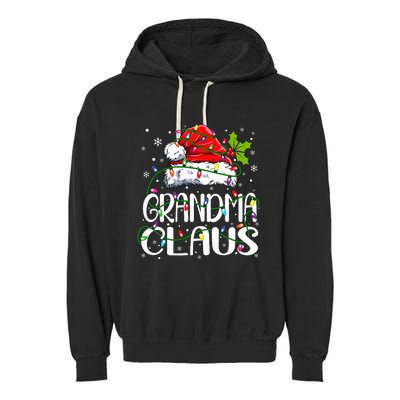 Grandma Claus Christmas Lights Pajama Family Matching Garment-Dyed Fleece Hoodie