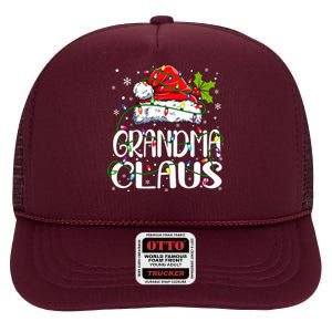 Grandma Claus Christmas Lights Pajama Family Matching High Crown Mesh Back Trucker Hat