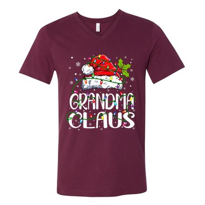 Grandma Claus Christmas Lights Pajama Family Matching V-Neck T-Shirt