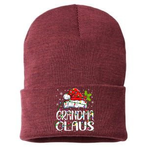 Grandma Claus Christmas Lights Pajama Family Matching Sustainable Knit Beanie