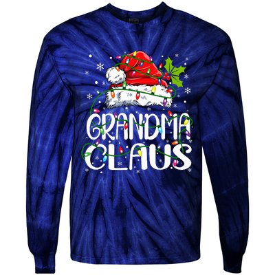 Grandma Claus Christmas Lights Pajama Family Matching Tie-Dye Long Sleeve Shirt