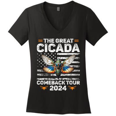 Great Cicada Come Back 2024 Cicada Invasion 2024 Women's V-Neck T-Shirt