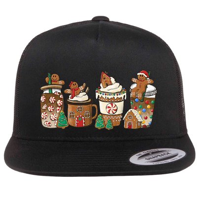 Gingerbread Cookie Christmas Coffee Cups Latte Snowman Cozy Flat Bill Trucker Hat