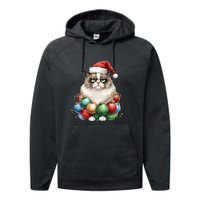 Grumpy Cat Christmas Tree Balls Santa Hat Performance Fleece Hoodie