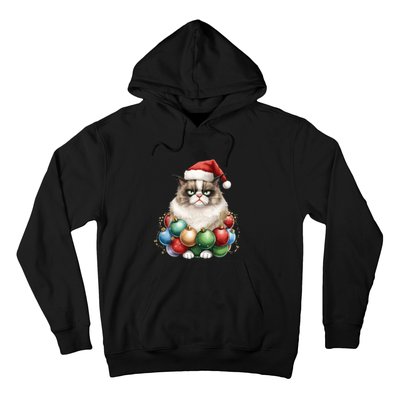 Grumpy Cat Christmas Tree Balls Santa Hat Hoodie