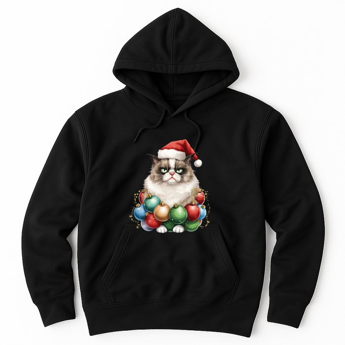 Grumpy Cat Christmas Tree Balls Santa Hat Hoodie