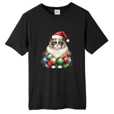 Grumpy Cat Christmas Tree Balls Santa Hat Tall Fusion ChromaSoft Performance T-Shirt