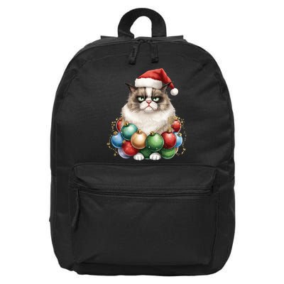 Grumpy Cat Christmas Tree Balls Santa Hat 16 in Basic Backpack
