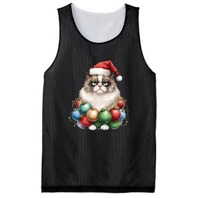 Grumpy Cat Christmas Tree Balls Santa Hat Mesh Reversible Basketball Jersey Tank