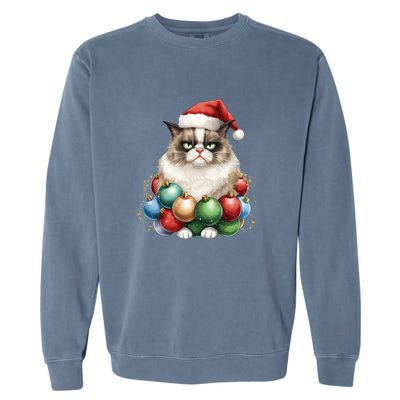 Grumpy Cat Christmas Tree Balls Santa Hat Garment-Dyed Sweatshirt