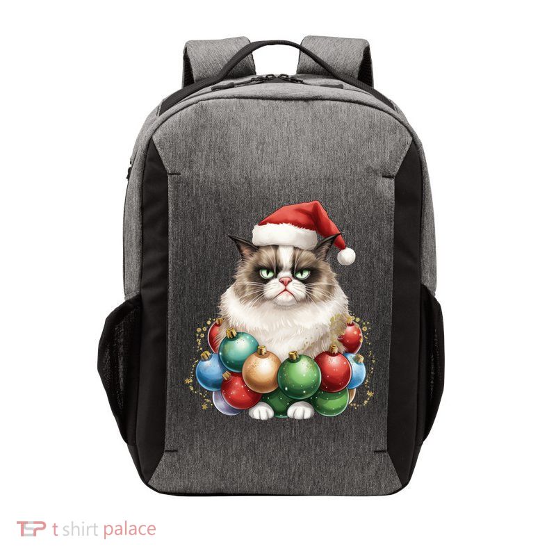 Grumpy Cat Christmas Tree Balls Santa Hat Vector Backpack