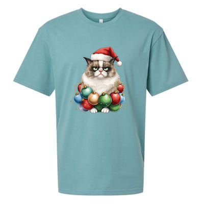 Grumpy Cat Christmas Tree Balls Santa Hat Sueded Cloud Jersey T-Shirt