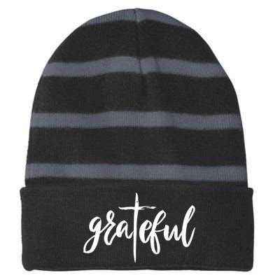 Grateful Cross Christianity Striped Beanie with Solid Band