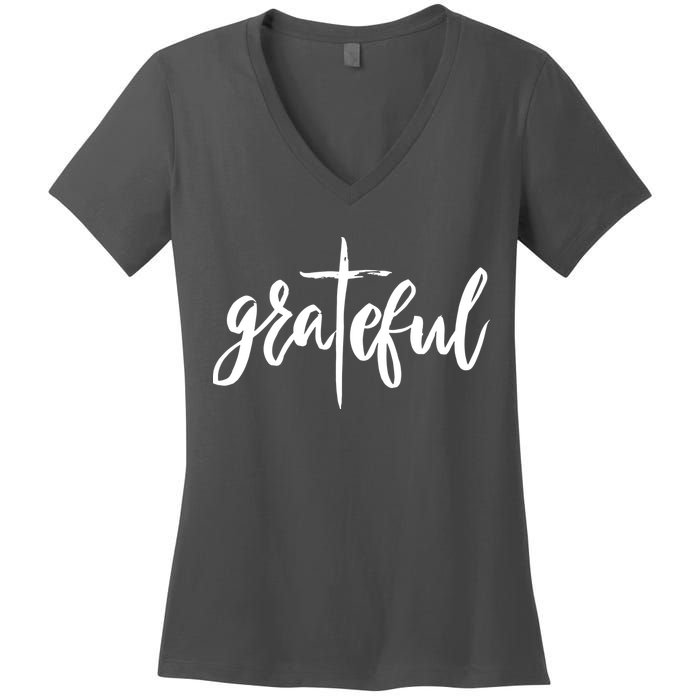 Grateful Cross Christianity Women's V-Neck T-Shirt