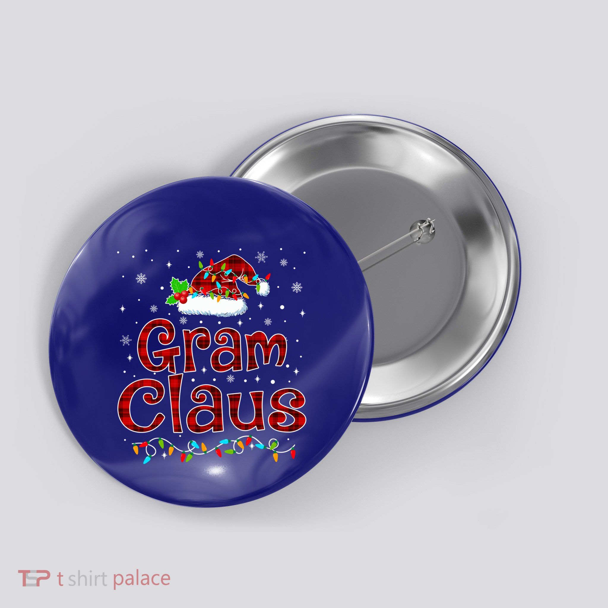 Gram Claus Christmas Pajama Matching Family Xmas Lights Gift Button