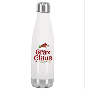 Gram Claus Christmas Pajama Matching Family Xmas Lights Gift Stainless Steel Insulated Water Bottle