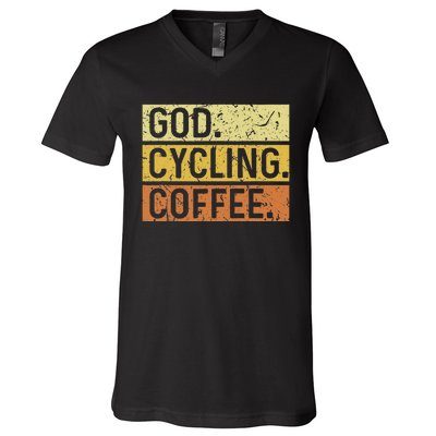 God Cycling Coffee Jesus Mountain Bike Mtb Biking V-Neck T-Shirt